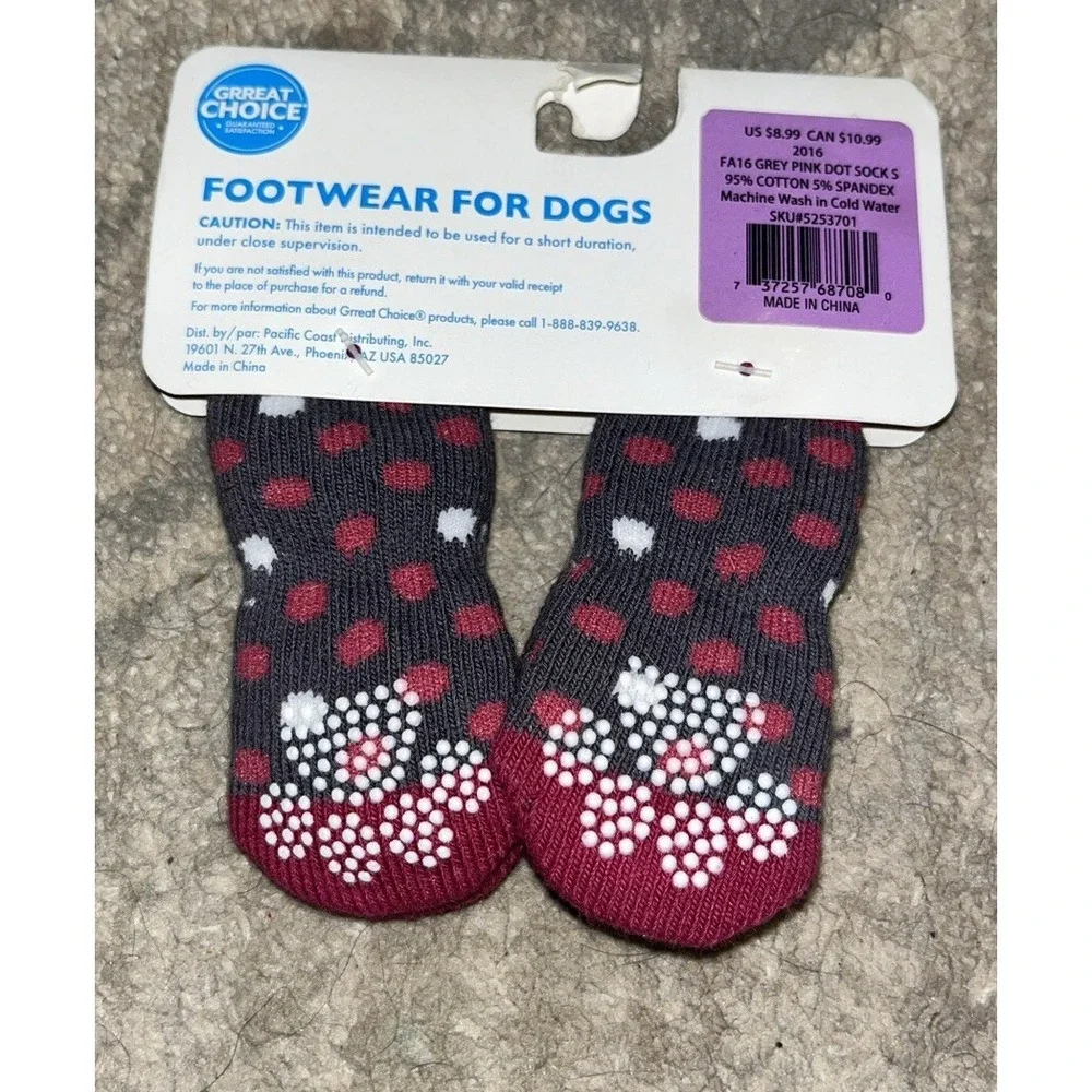 New Winter Warm Dog Pet Socks Anti-slip Sz Small ‎ Pink Dots